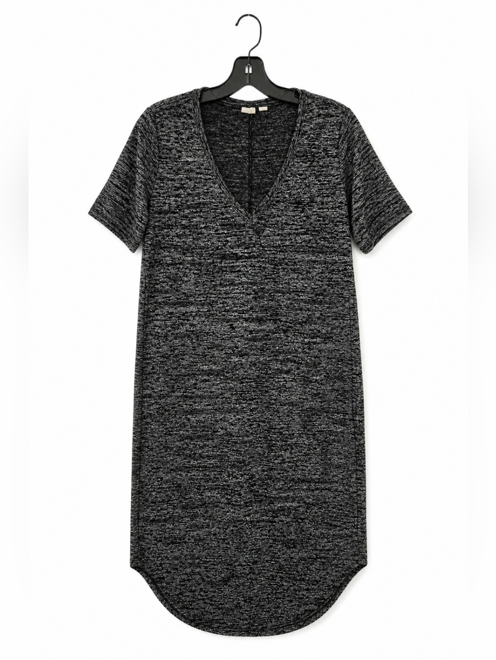 Gap Knit Midi Dress Size M Gray Black Marled Stretch Short Sleeve Casual